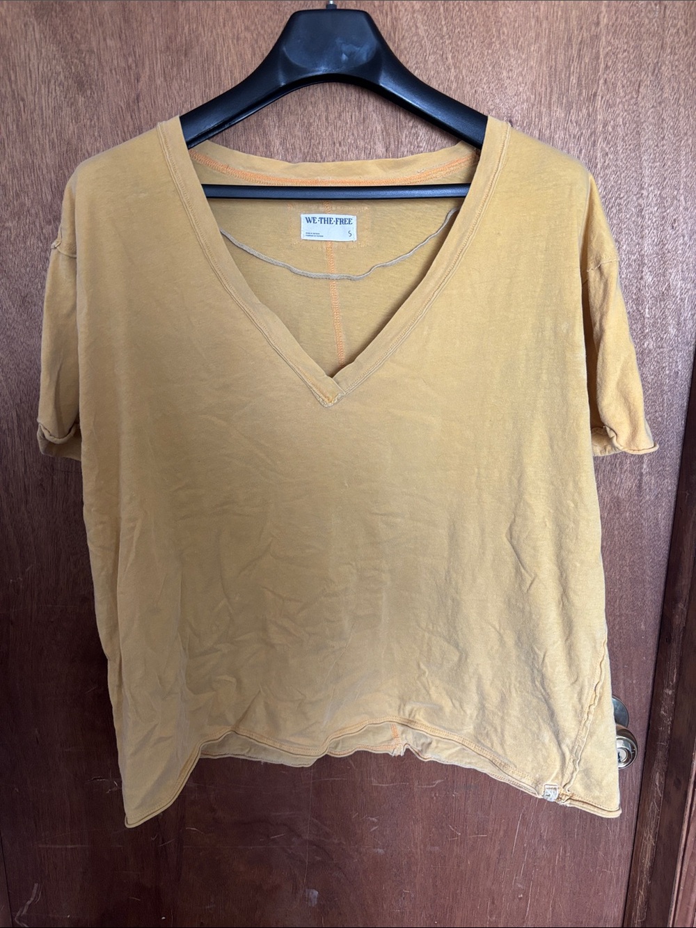 We The Free Golden Yellow Deep V-Neck Short Sleeve Tee